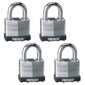 Master Lock Fortress 1803Q padlock with laminated steel body for outdoor durability.