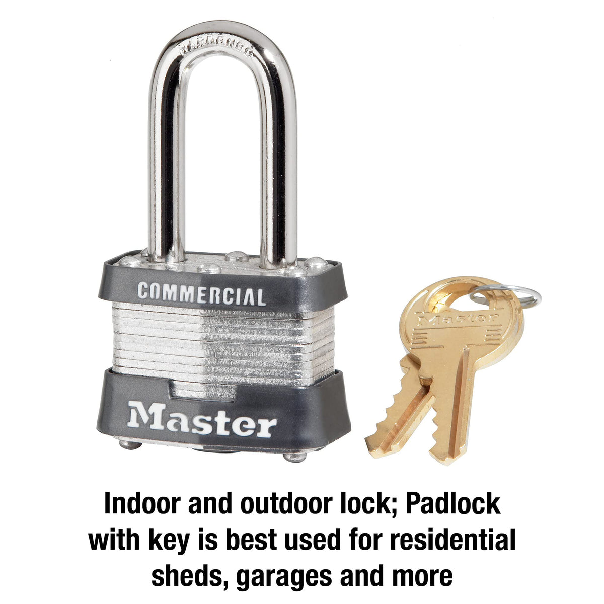 Hardened shackle on the Master Lock 3KALF padlock for cut resistance