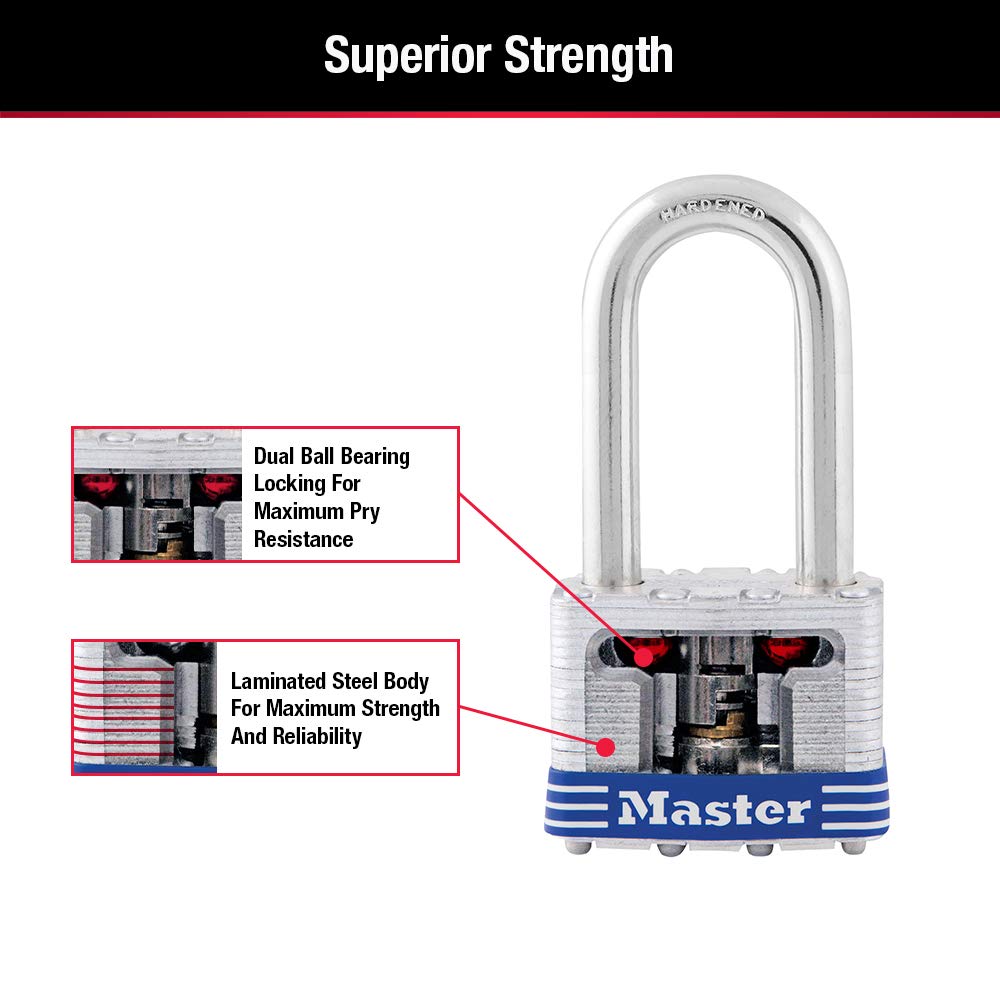 Master Lock 3QLF extended shackle enables flexible mounting.