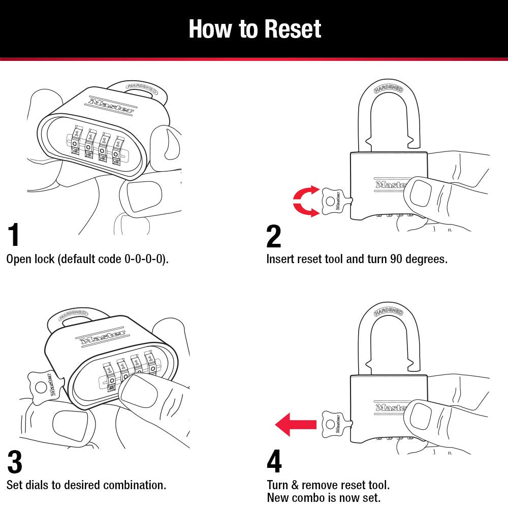 Master Lock 4-digit dialing enables keyless entry and customizable codes.