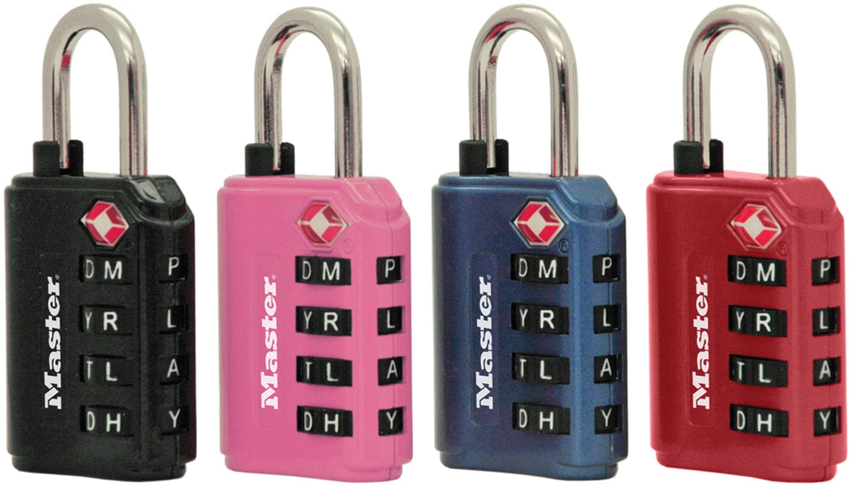Master Lock 4691DWD lock on a backpack for travel security.
