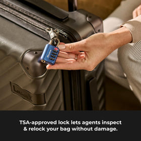 Master Lock 4691DWD TSA-approved lock securing airline luggage.