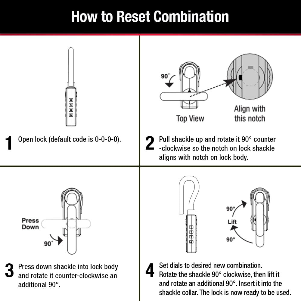 Master Lock 4696EC4 shackle extended reach enables easy attachment on equipment cases.