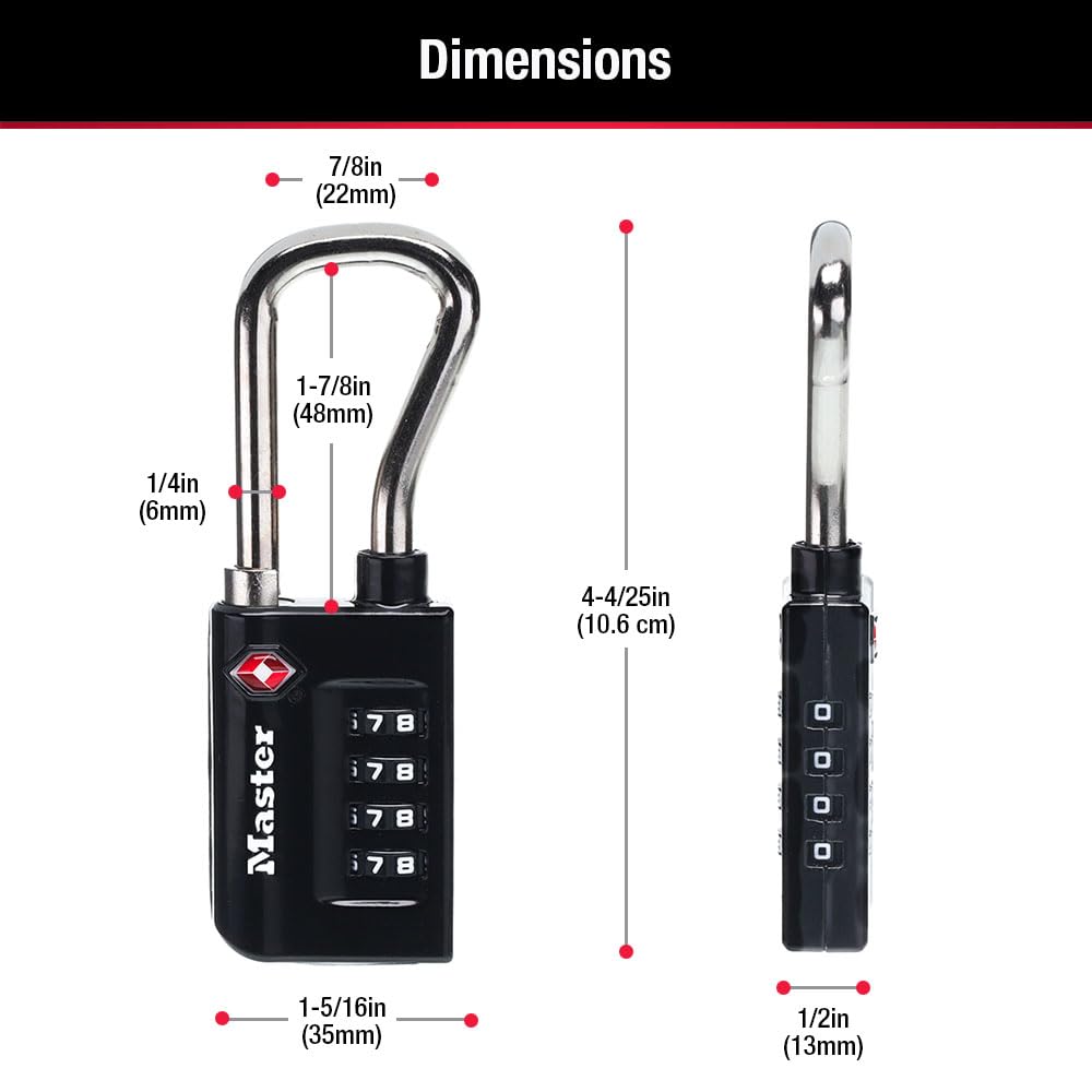 Master Lock 4696EC4 TSA-accepted luggage lock enables inspectors to relock luggage without damage.