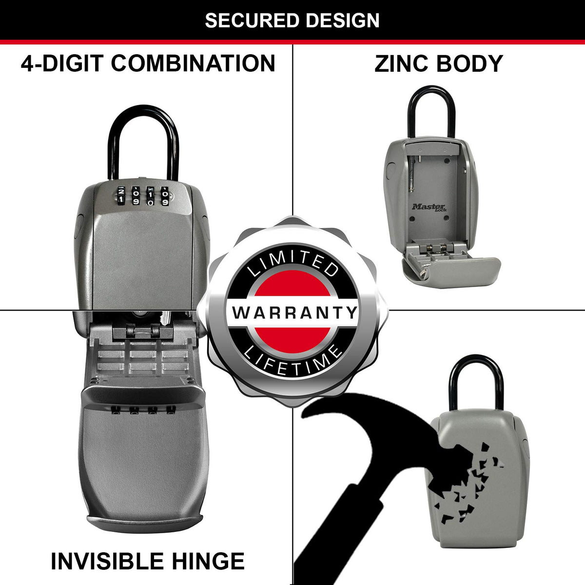 Master Lock 5414EC vinyl-coated shackle prevents door scratching.