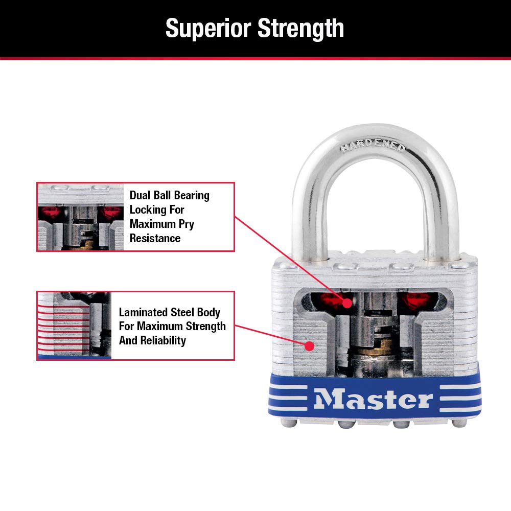 Dual locking ball bearings shown for pry resistance on Master Lock 5T.