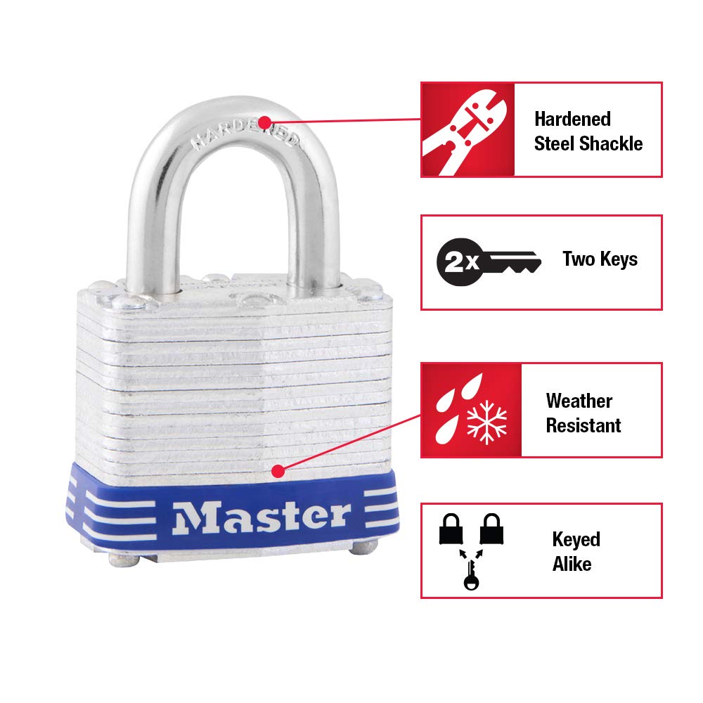Close-up of Master Lock 5T hardened shackle resisting cutting and sawing.