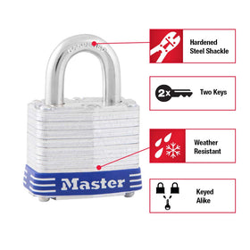 Close-up of Master Lock 5T hardened shackle resisting cutting and sawing.