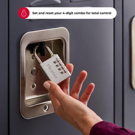Master Lock 643EC4 four-digit combo setup graphic for quick recalls.