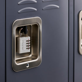 Master Lock 643EC4 metal body close-up highlights durable indoor security.