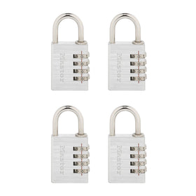 Master Lock 643EC4 padlock dial close-up showing easy four-digit setup.