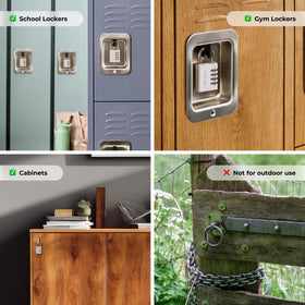Master Lock 643EC4 silver finish close-up showcases sleek indoor security.