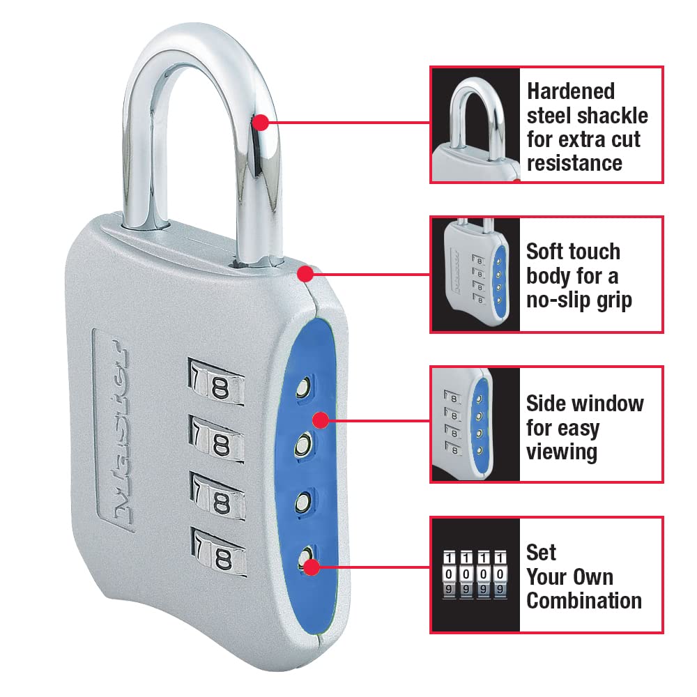 Master Lock 653BLUE on a school locker demonstrates sturdy privacy and quick access.
