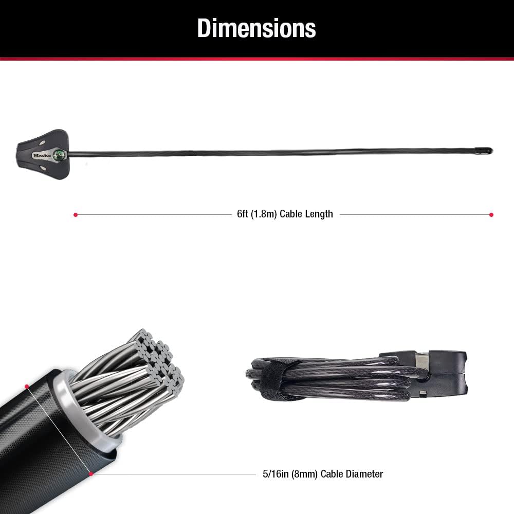 Flexible 6 ft length enables securing bikes, trail cameras, and equipment.