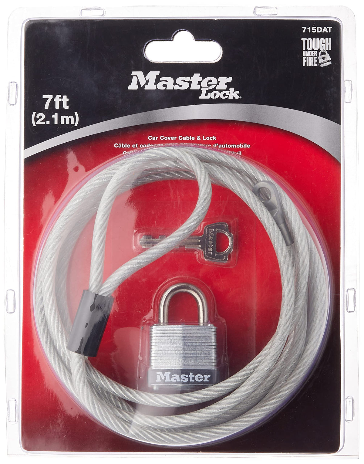 Master Lock 715DAT braided-steel-cable offers flexible strength for car covers.