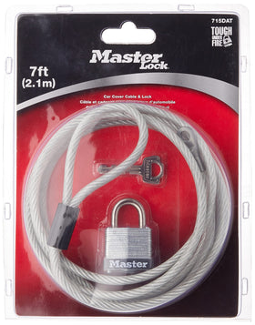 Master Lock 715DAT braided-steel-cable offers flexible strength for car covers.