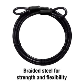 Master Lock 72DPF cable secured for outdoor bike and gear protection.