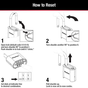 Master Lock 875D preset to zero-zero-zero-zero simplifies initial setup.