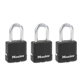 Master Lock Black Magnum padlock with weatherproof cover for outdoor durability.