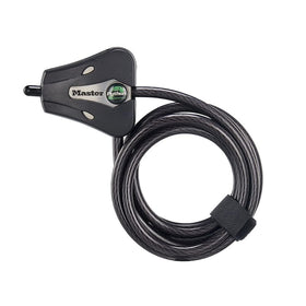 Master Lock Black Python bike lock with 6 ft braided cable for outdoor security.