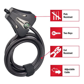 Master Lock 8418D keyed lock with braided steel cable for bike security.