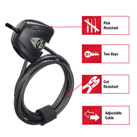 Master Lock braided steel cable with vinyl coating resisting scratches and weather
