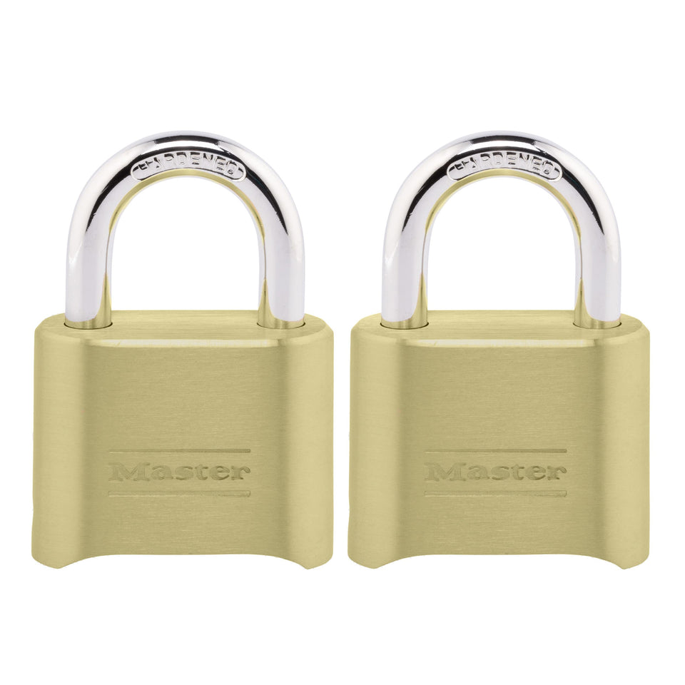 Master Lock brass combination lock with 2-inch body for strong outdoor security.