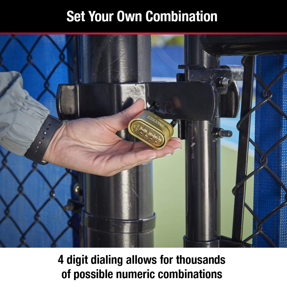 Master Lock padlock with extended shackle for versatile hasp clearance.