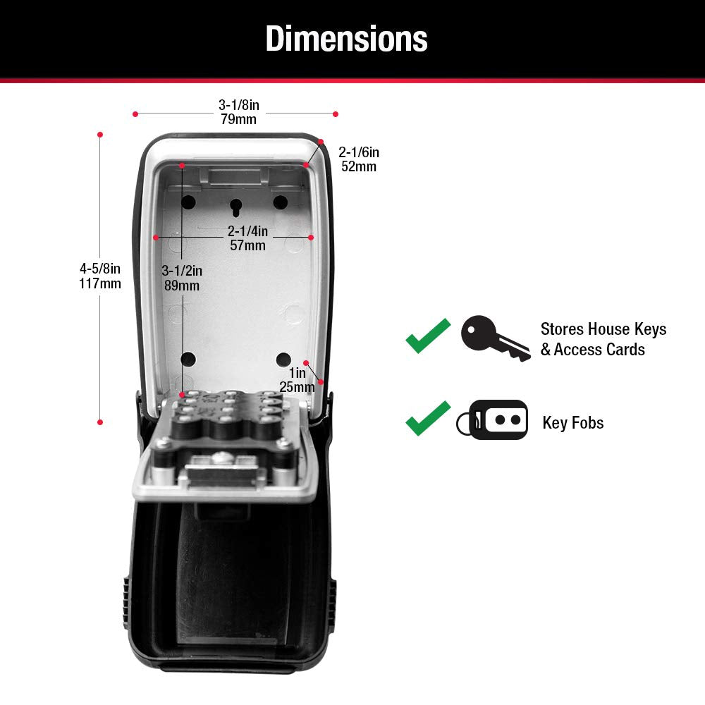 Interior accommodates up to five keys or key fobs