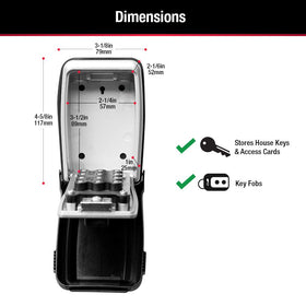 Interior accommodates up to five keys or key fobs