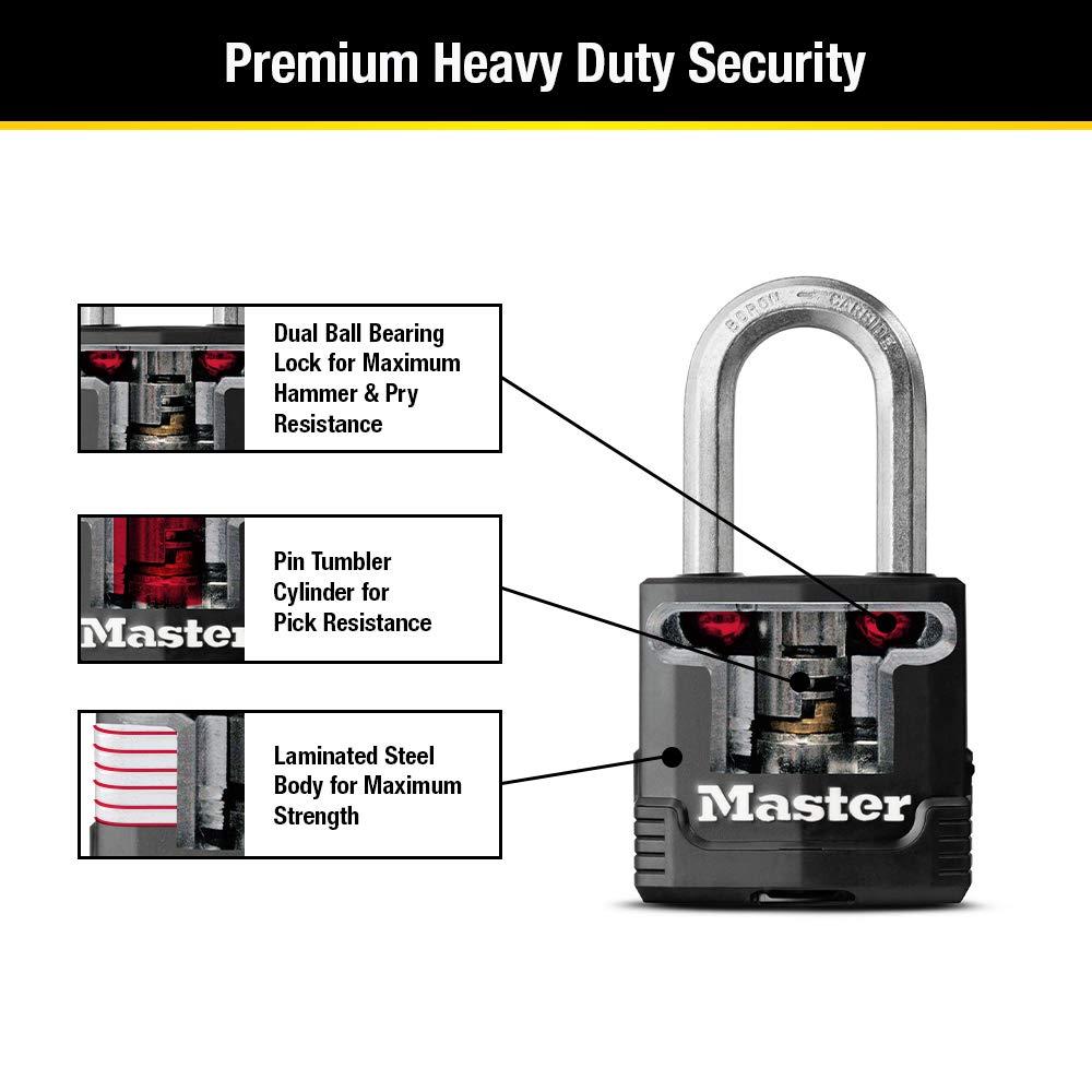 Master Lock M115XQLF 4-pack keys demonstrates keyed-alike convenience.