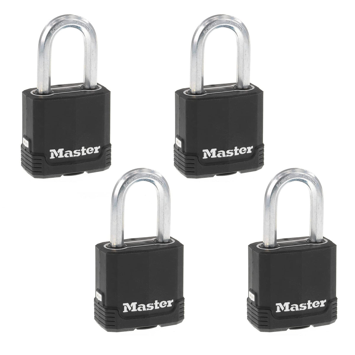 Master Lock M115XQLF covered padlock front view for outdoor reliability.