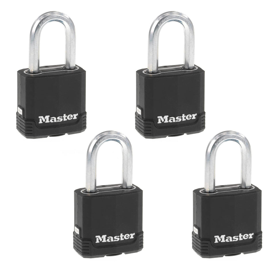 Master Lock M115XQLF covered padlock front view for outdoor reliability.