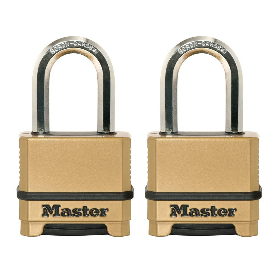Master Lock M175LFEC2 dial closeup showing resettable 4-digit combination