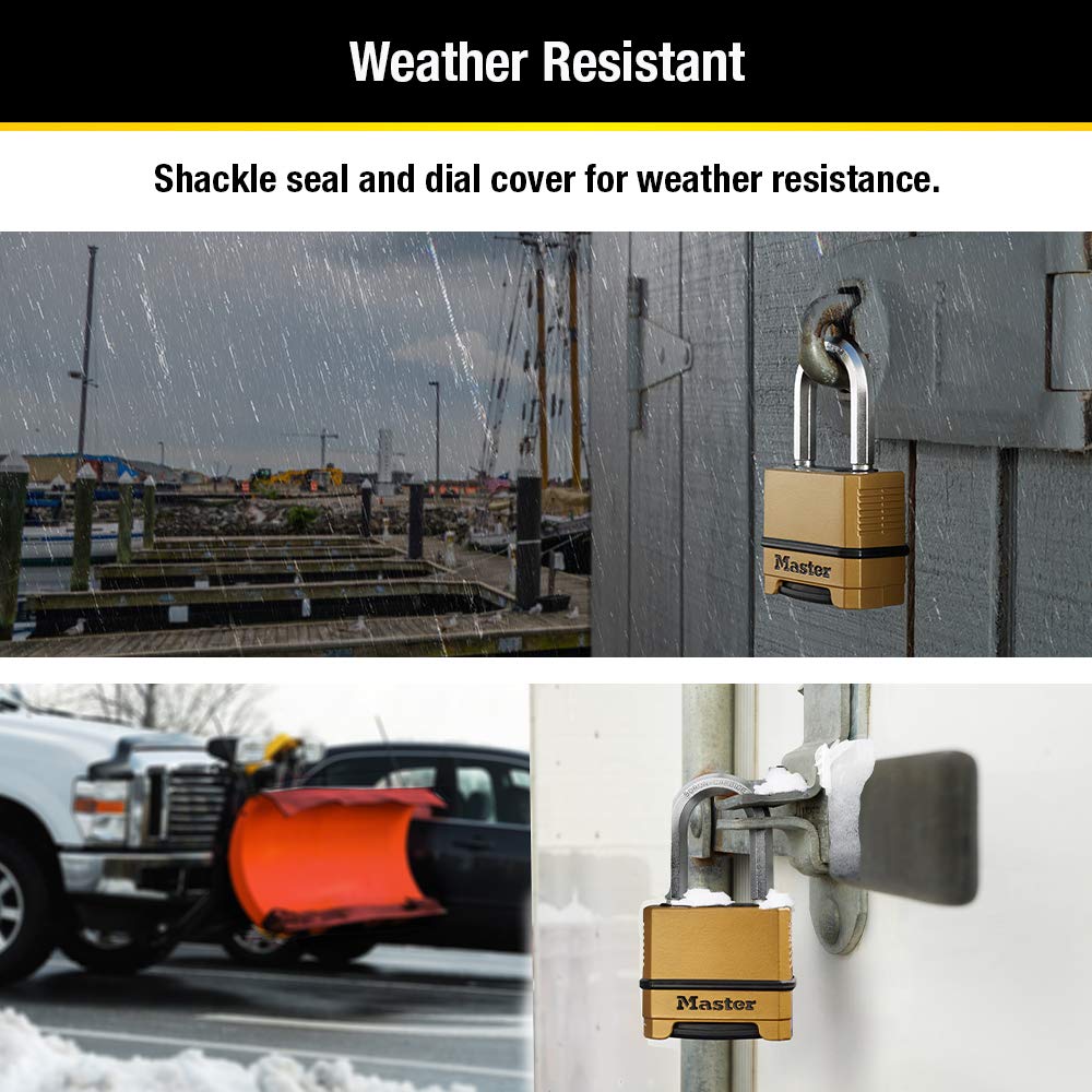 Master Lock M175LFEC2 rugged zinc body with bumper protection closeup