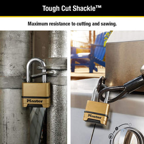 Master Lock M175XDLF hinged dial cover keeps the combination dry and accessible.
