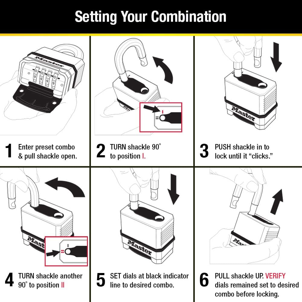 Master Lock M176XDLH back-up key included for access without the combination.