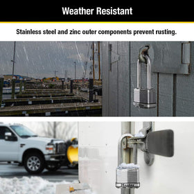 Master Lock M5XQLJ dual-armor keyway with weather protection.