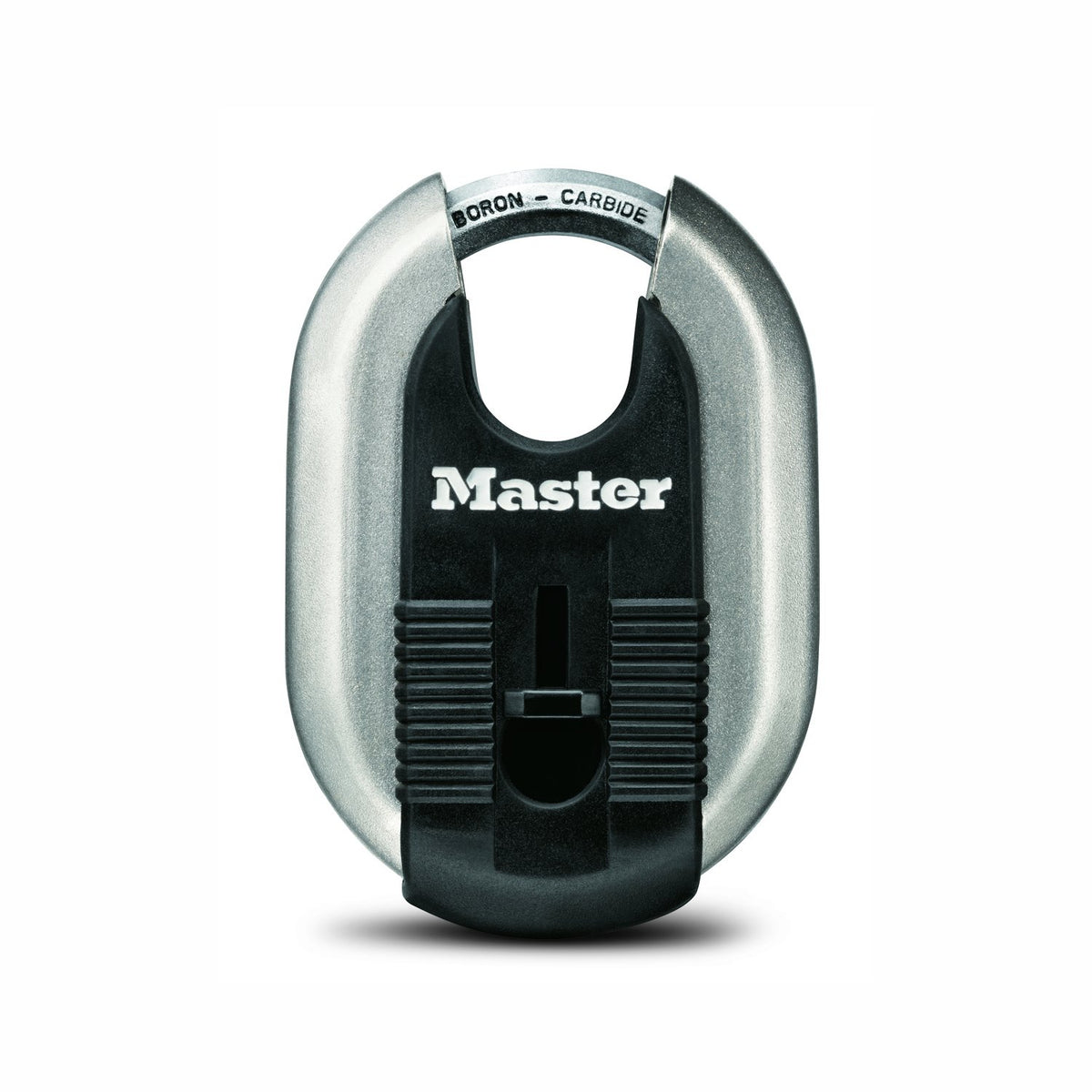 Master Lock Magnum padlock with hardened shackle for outdoor security.