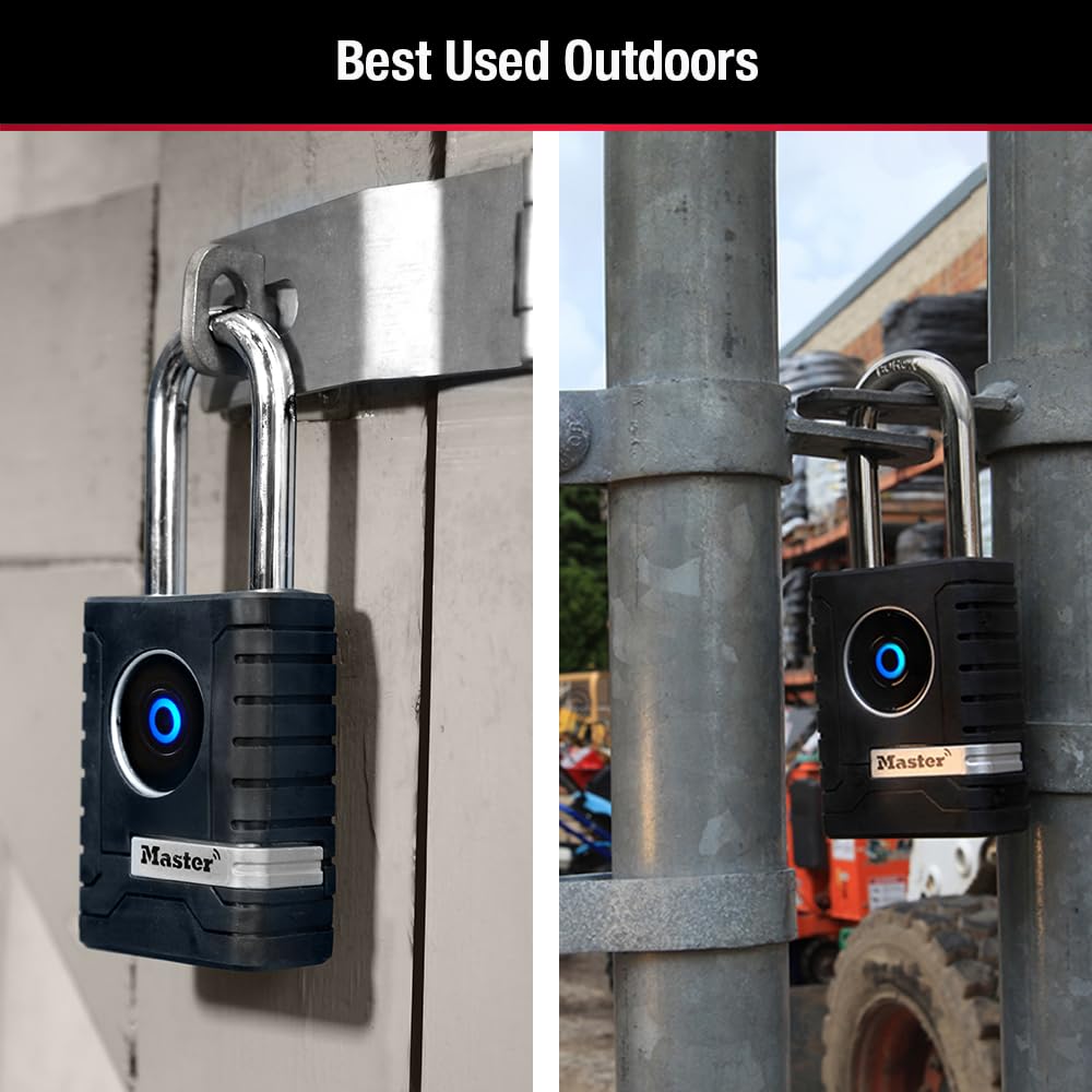 Master Lock shackle closeup highlights boron steel and anti-shim design for strength