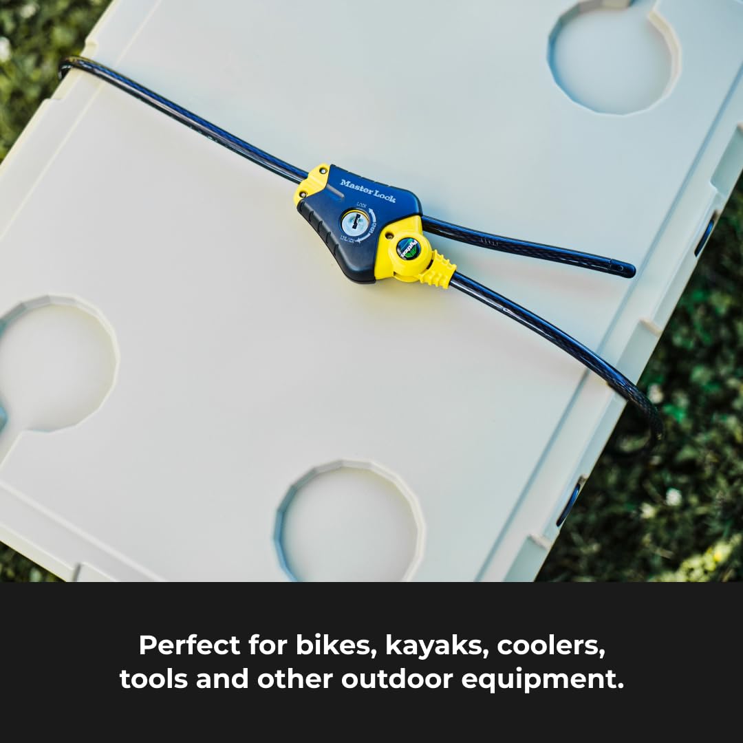Master Lock Python cable lock shows three-eighths-inch diameter for sturdy protection.
