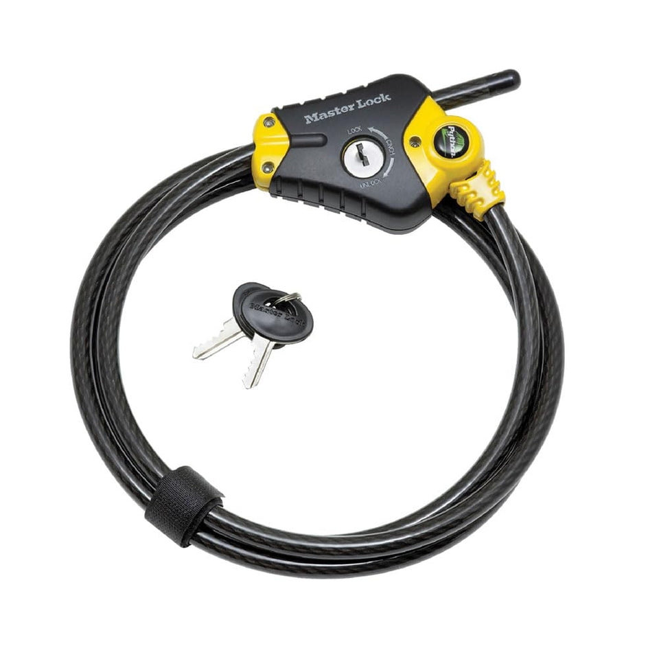 Master Lock Python cable lock with 6 ft braided steel for versatile outdoor security.