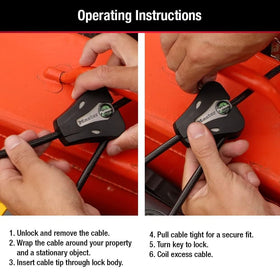 Weather-resistant design of Master Lock cable lock suited for bikes and outdoor gear.