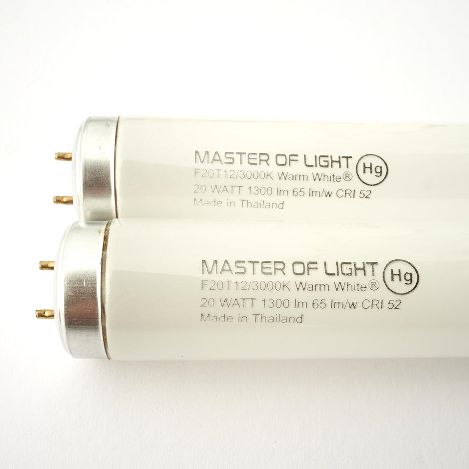 Master Of Light F20T12WW 2-pack front view shows soft warm white illumination for rooms.