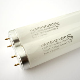 Master Of Light F20T12WW 2-pack side view highlights compact 24-inch length for easy replacements.