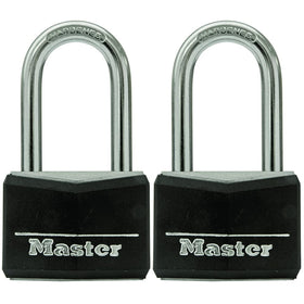 Master Lock 141TLF padlock with black vinyl body for outdoor security.