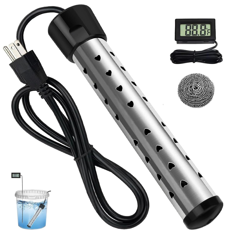 Mastwinsear 2000W immersion heater quickly heats water for fast baths.