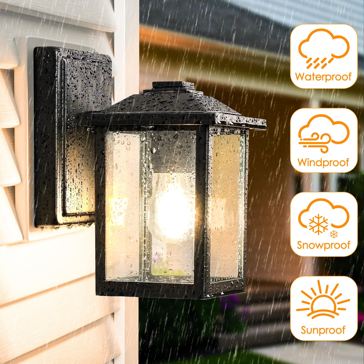 MATAMEYE black metal frame anti-rust finish for durable porch lighting