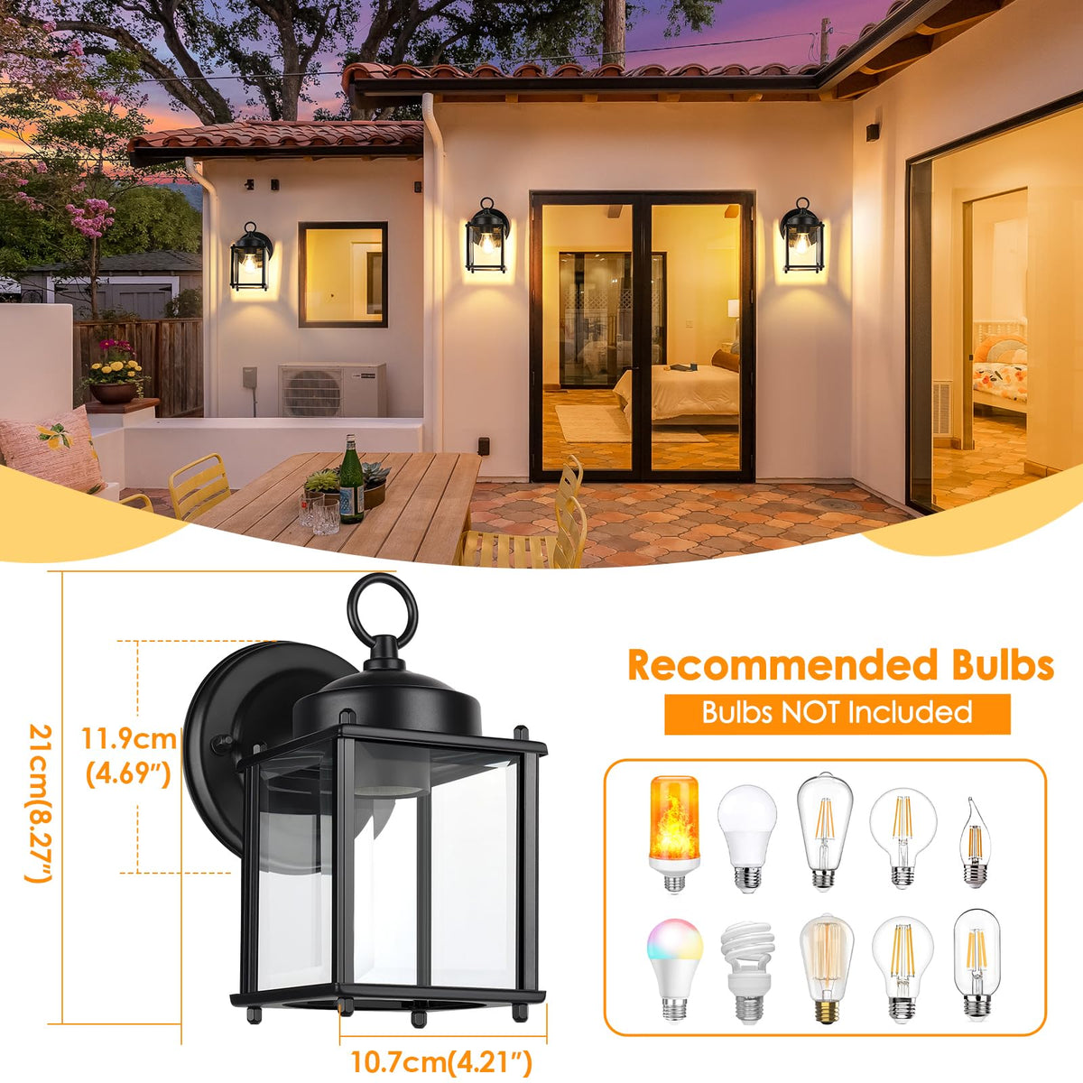 MATAMEYE front-door lantern with clear beveled glass enhances curb appeal.