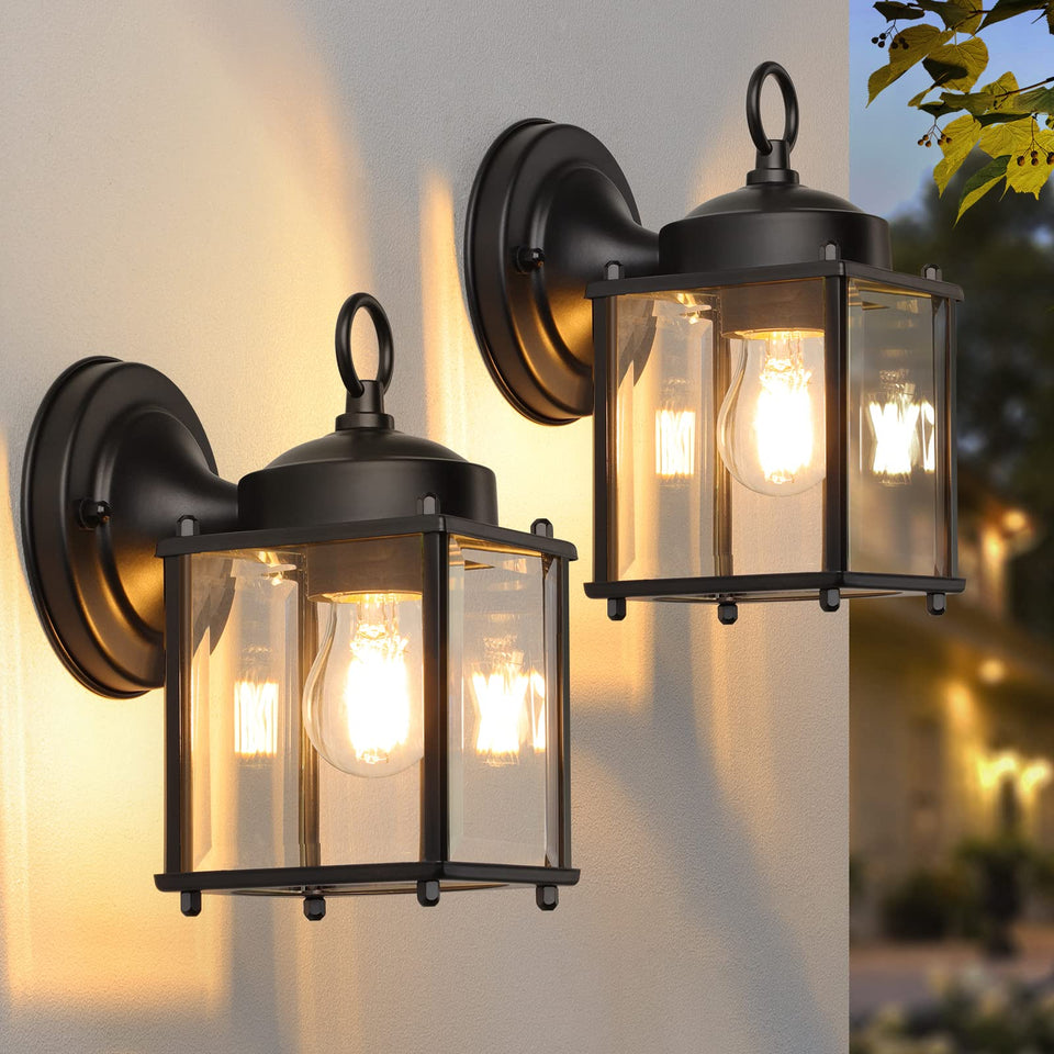 MATAMEYE outdoor wall lantern 2-pack brightens entryways with sturdy metal construction.